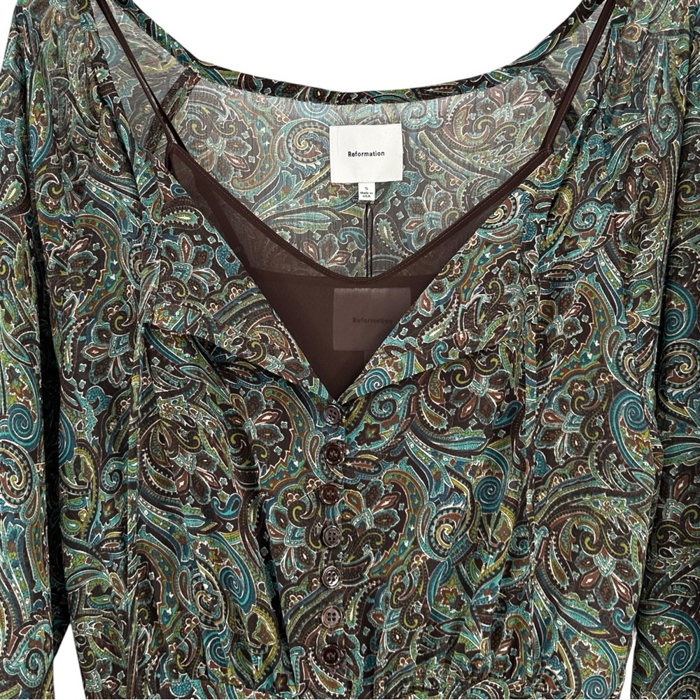 NWT Reformation Becca Dress - Brown Green Paisley Maxi Dress w/ Slip Liner sz S - Picture 8 of 16